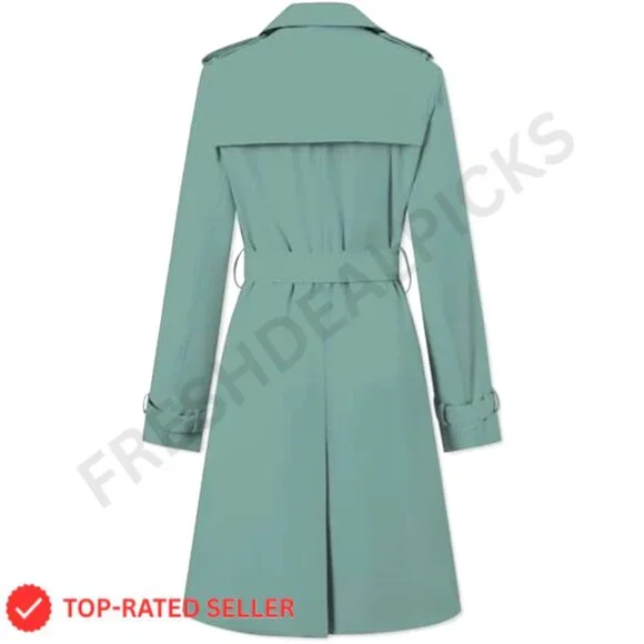 Women's Double Breasted Waterproof Trench Coat Classic Lapel Overcoat with Belt - Picture 4 of 7